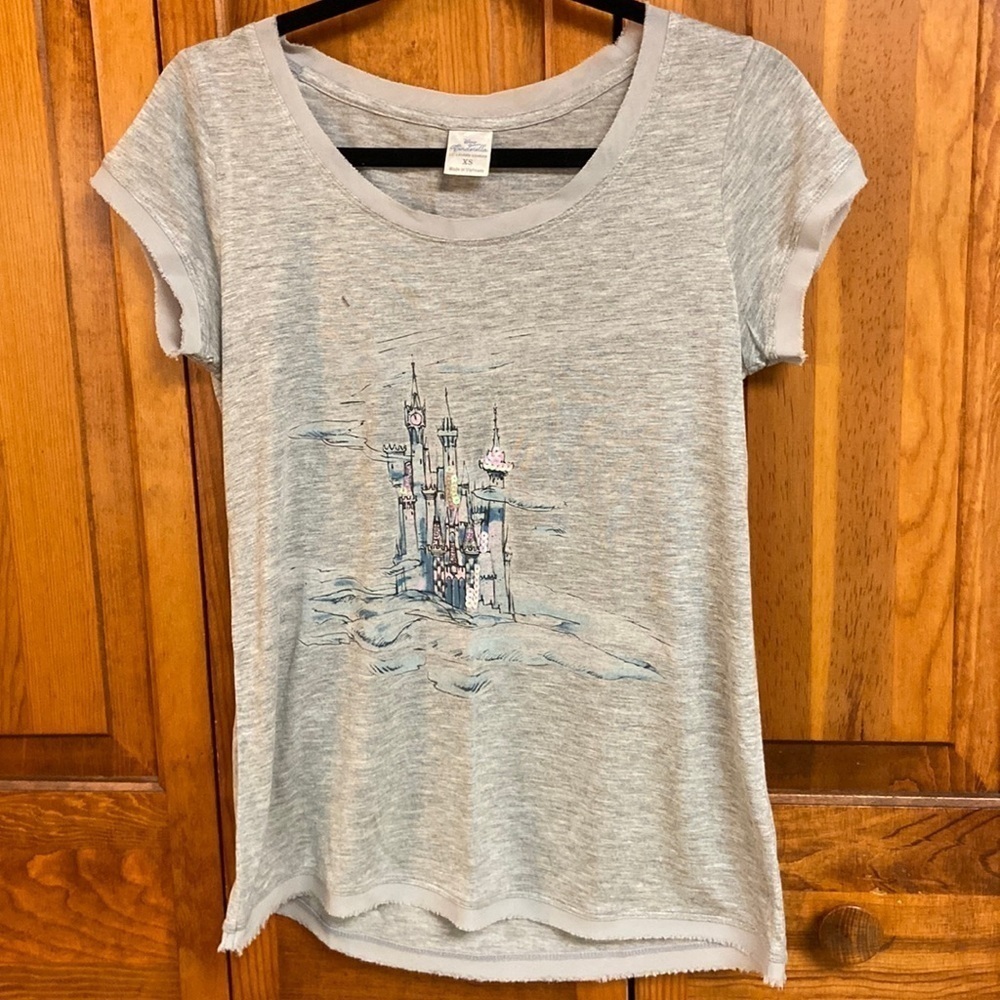 Disney Cinderella Lauren Conrad Heathered Grey Graphic Capped Sleeve Tee Sequins